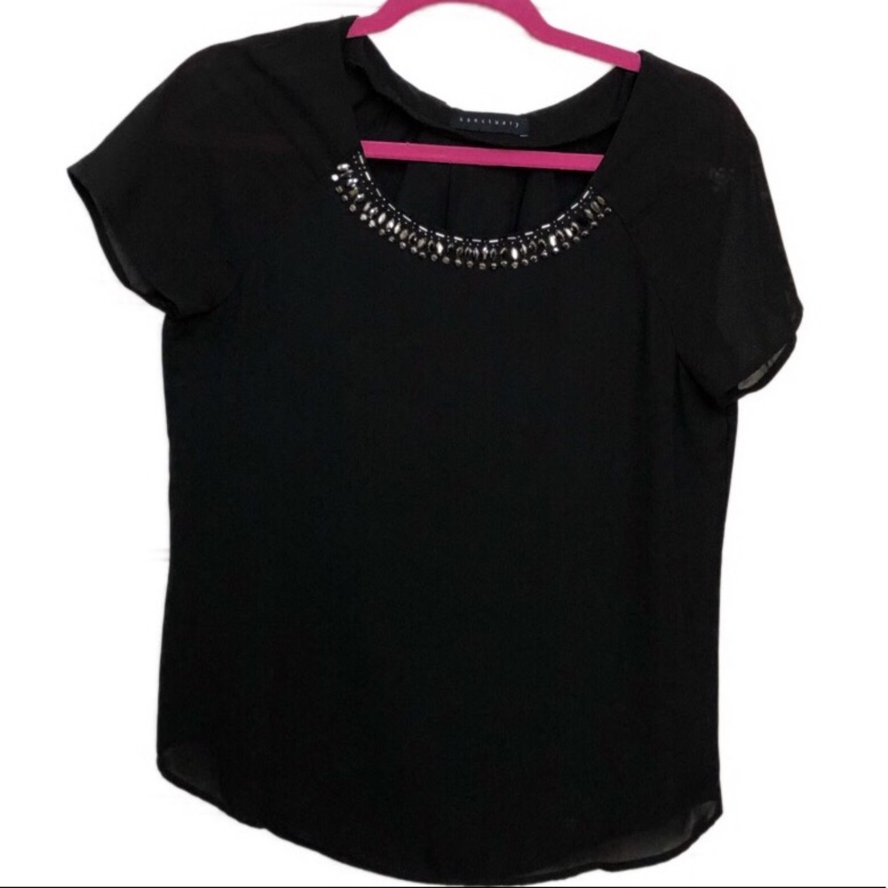 Sanctuary Black Top with Sequence Neckline